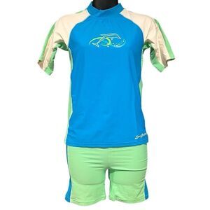 Sunbusters Dolphin Rash Guard Swim Set UPF 50+ Girl’s L(11-12)